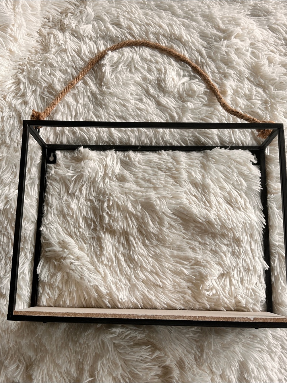 Black Metal Hanging Display Shelf with Rope Size 16 x 12”